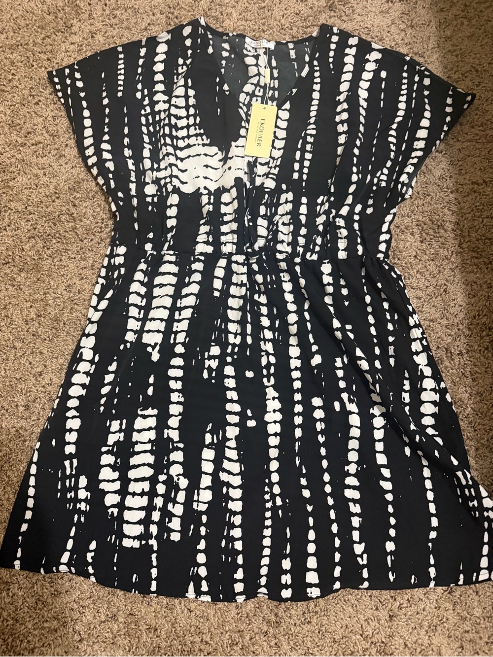 Kids Black & White Tie-Dye Print Dress - Stylish Casual
